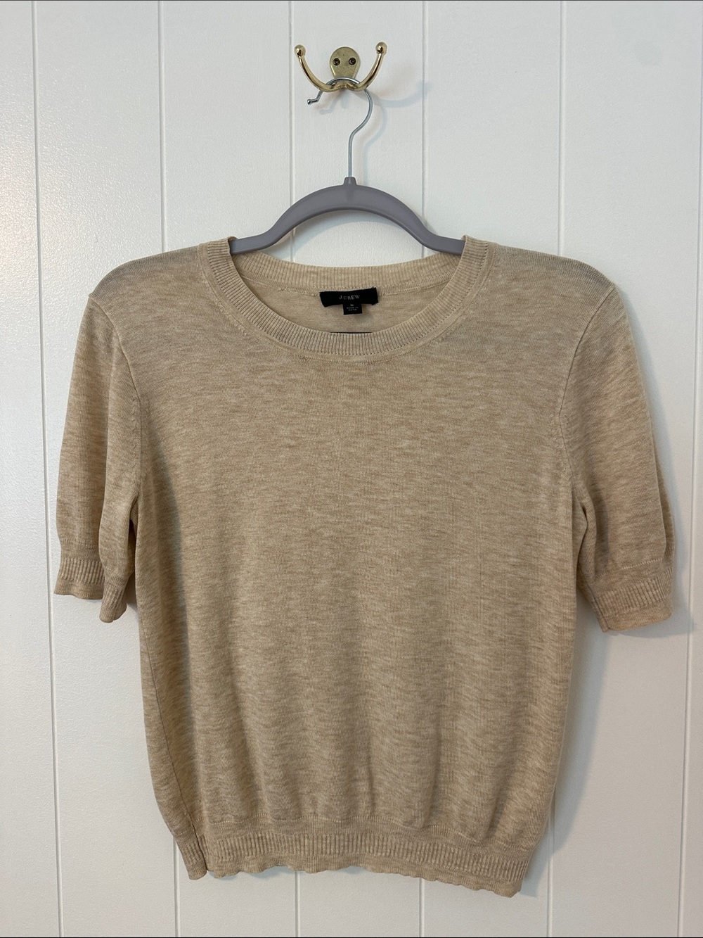 J.Crew Beige Short Sleeve Lightweight Knit Sweater